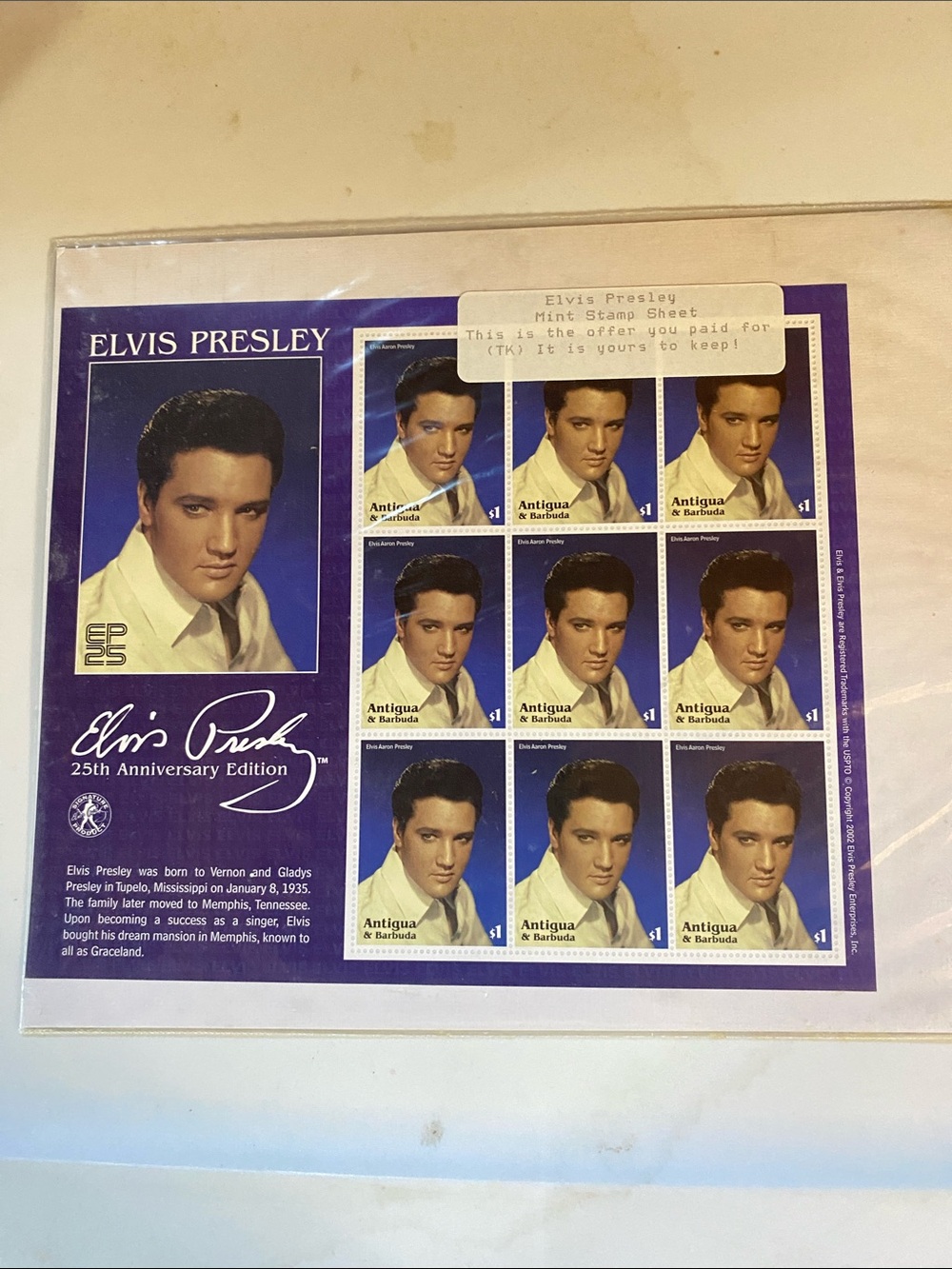 Elvis Presley 25th Anniversary Edition Collectible Stamp Sheet - Blue